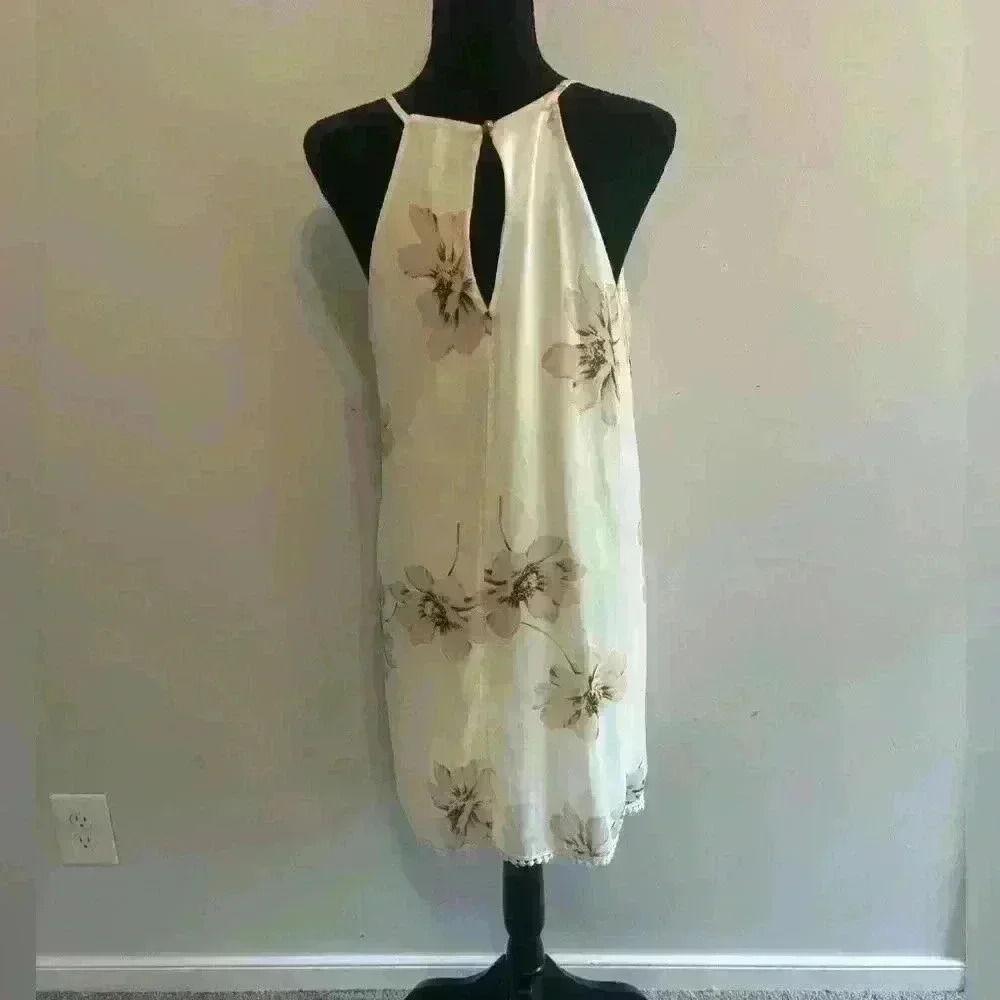 White Pink Floral Swing Dress with Pom Pom Detail Size S - Picture 2 of 8